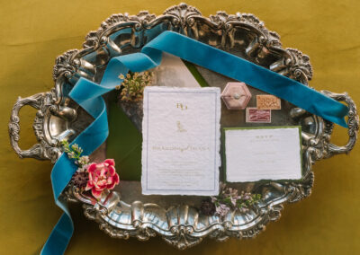 wedding invitation flatlay with deckle edge paper