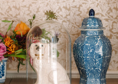 staffordshire dog and chinoiserie with flowers
