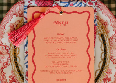 70s wedding menu with tassel